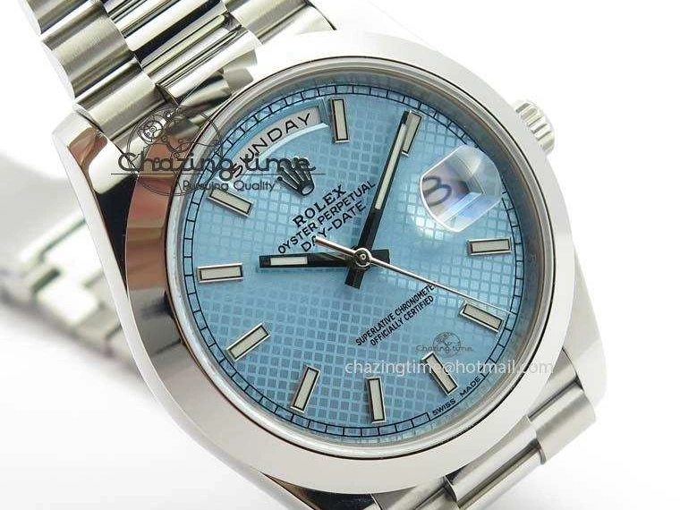 1:1 Bracelet Day-Date Dial Ice Noob Edition A3255 40mm SS on 228206 SS Textured Blue Best 0405
